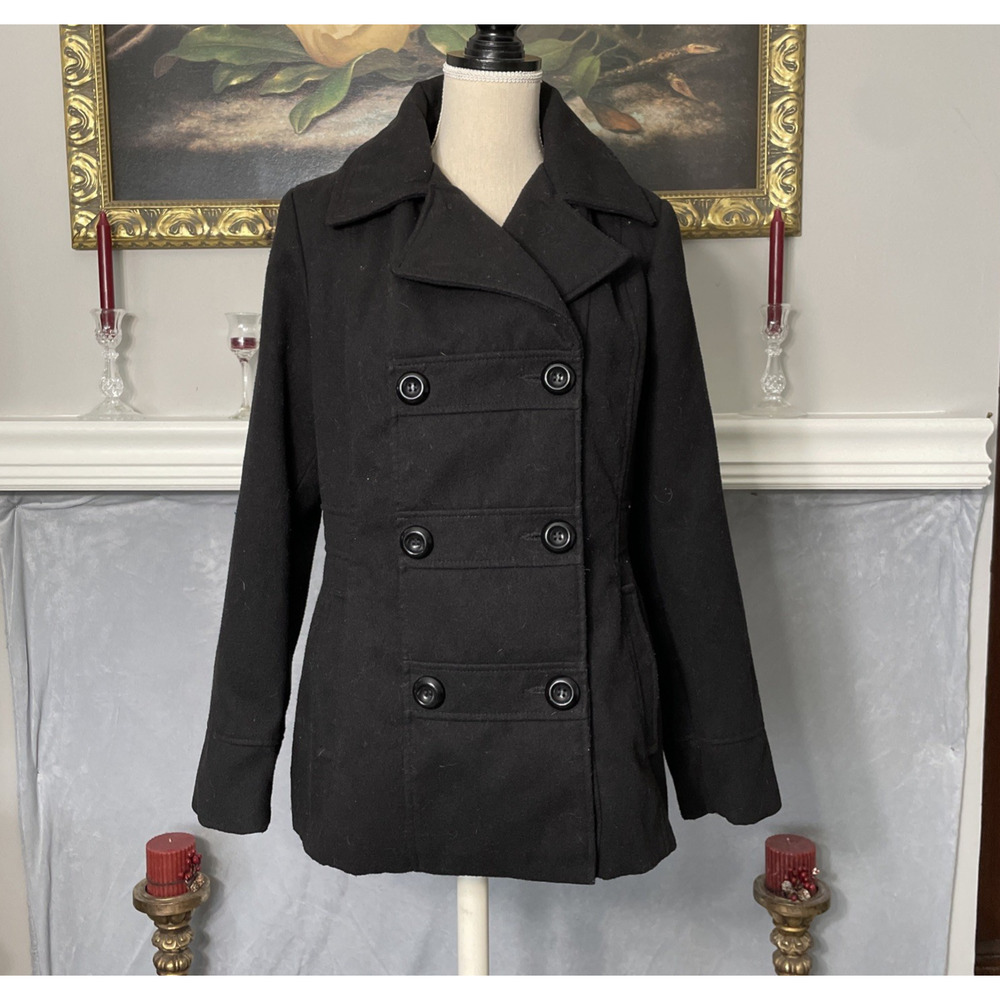 GEORGE Black Winter Peacoat Double Breasted Coat Jacket Size 12/14